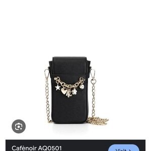 CafeNoir Women's Black Leather Charm Crossbody‎ Cell Phone Purse